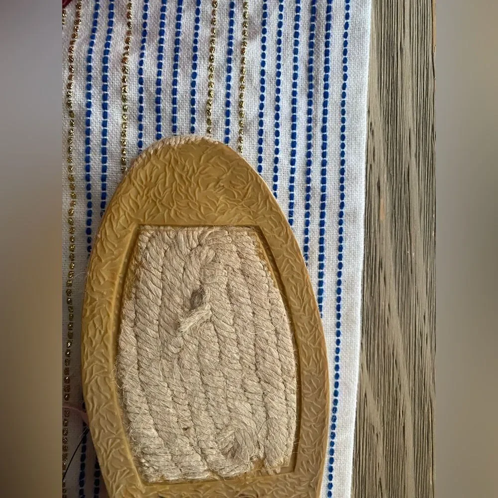 Tory Burch Womens Espadrilles size 8 Navy /pink Ankle Wrap Woven Natural NEW